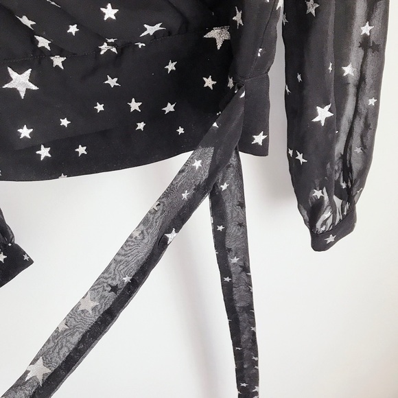 Grace Chow Black Star Patterned Wrap Crop Top - S - Picture 5 of 7